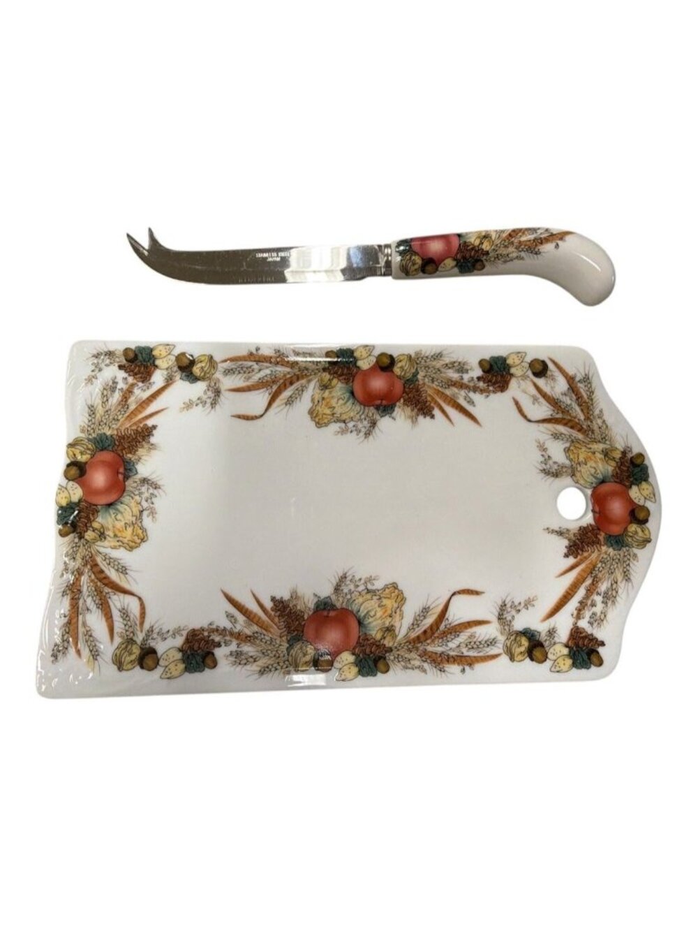 Andrea By Sadek Ceramic Cheese Tray & Knife Set With Harvest Design